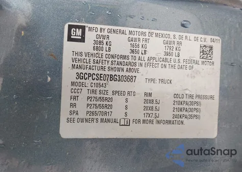 2011 Chevrolet Silverado 1500 Lt from USA, damaged, VIN 3GCPCSE07BG303687